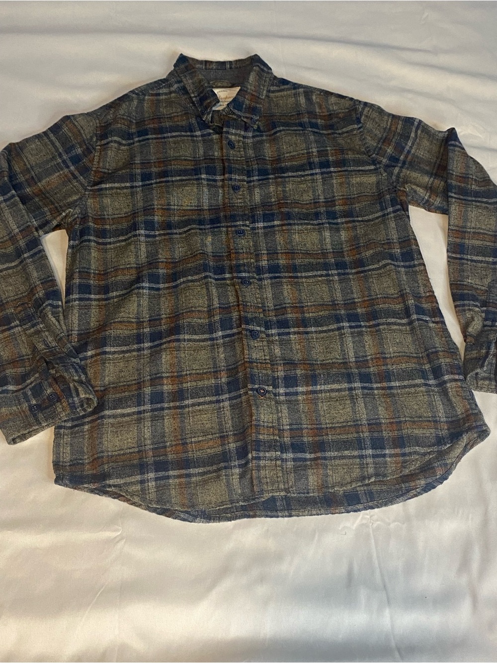 Mens Weatherproof Blue and Brown Plaid Button-Down Shirt Size M